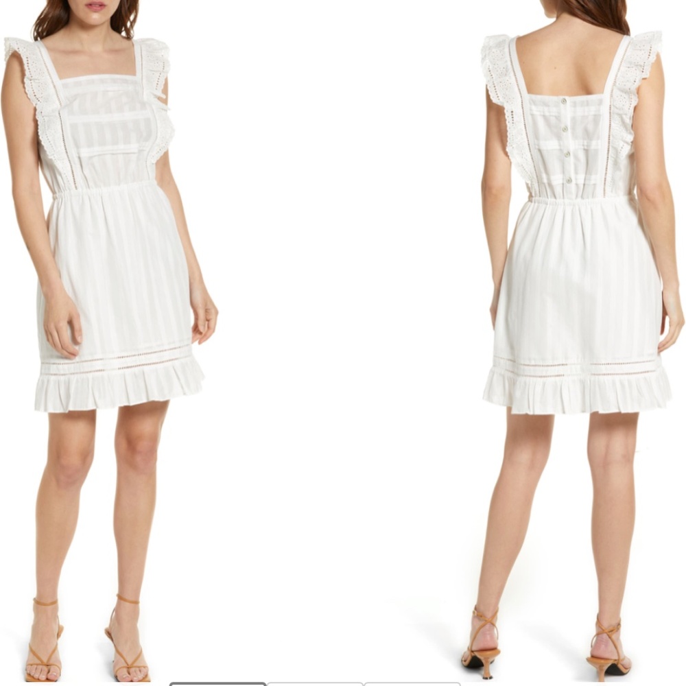 NEW Scotch & Soda Eyelet Ruffle Organic Cotton Pinafore Dress in White Size S